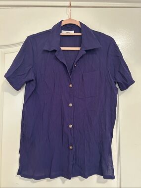 Men's Short-Sleeve Button-Up Shirt - Deep Purple